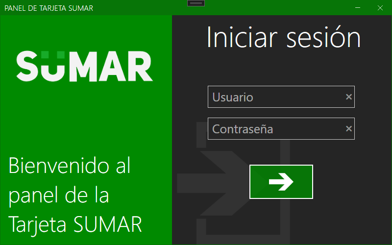Main window of the card reader app